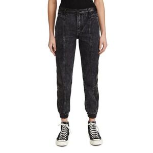 Alice + Olivia Jenny Vegan Leather Combo Jeans Black Acid Wash Women 26 NWT $330